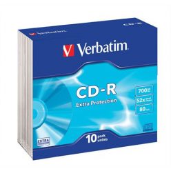   CD-R lemez, 700MB, 52x, 10 db, vékony tok, VERBATIM "DataLife"