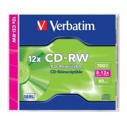   CD-RW lemez, újraírható, SERL, 700MB, 8-12x, 1 db, normál tok, VERBATIM