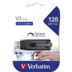   Pendrive, 128GB, USB 3.2, 80/25 MB/s, VERBATIM "V3", fekete-szürke