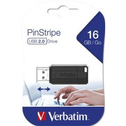   Pendrive, 16GB, USB 2.0, 10/4MB/sec, VERBATIM "PinStripe", fekete