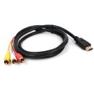 HDMI->3RCA átalakító kábel, 1,5 méter, HDMI-ről 3RCA Video Audio AV-re, csatlakozó átalakító, fekete színű