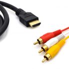 HDMI->3RCA átalakító kábel, 1,5 méter, HDMI-ről 3RCA Video Audio AV-re, csatlakozó átalakító, fekete színű