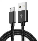 Adat- és Tápkábel, MicroUSB/USB csatlakozó, 1 méter, 2.1A gyorstöltés, textil bevonat, fekete