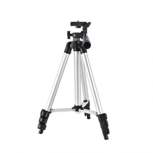 Tripod állvány, fényképezőgéphez és okostelefonhoz, állítható magasság, ezüst