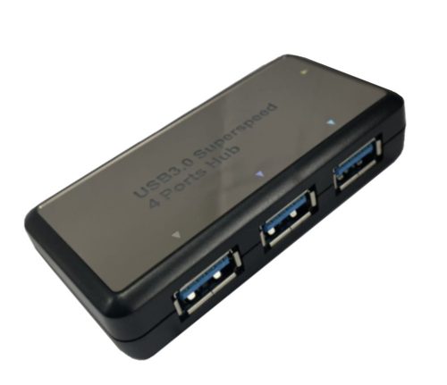 4-portos USB Hub Elosztó/Töltő, USB-A->4xUSB3.0, BYL-1812, fekete