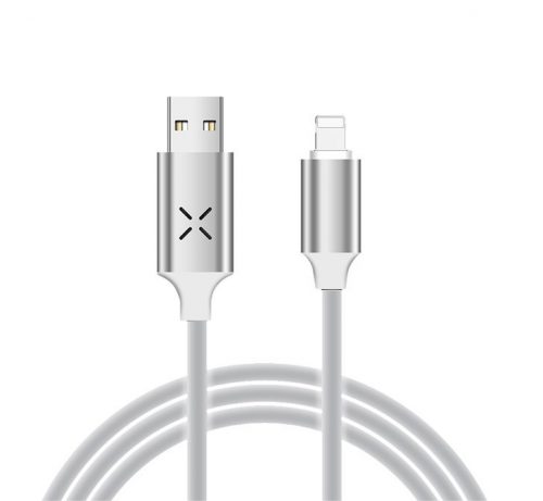 Lightning adat-és töltőkábel DC10, Lightning/USB csatlakozó, hangra bekapcsoló villogó fénnyel, 2A gyors töltés,1 méter, fehér