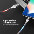 Adat-és töltőkábel DC11, USB-C/USB csatlakozó, hangra bekapcsoló villogó fénnyel, 2A gyors töltés, 1 méter, fehér-ezüst