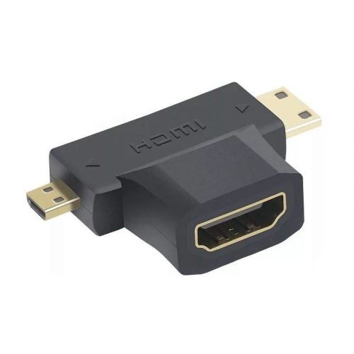 HDMI átalakitó adapter, HDMI->Micro HDMI/mini-HDMI, aranyozott csatlakozó, fekete