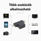 HDMI átalakitó adapter, HDMI->Micro HDMI/mini-HDMI, aranyozott csatlakozó, fekete