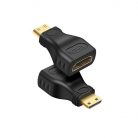 HDMI átalakitó adapter, HDMI->mini-HDMI, aranyozott csatlakozó, fekete