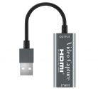 Videó-Audió digitalizáló adapter, HDMI-ről USB-A, videófelvétel és élő közvetítés szerkeztéshez, ezüstszín