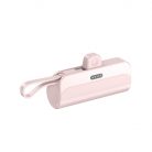 Powerbank, 3500mAh hordozható külső akkumulátor, USB-C és Lightning csatlakozóval, pink