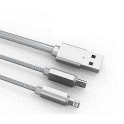   LDNIO 2 az 1-ben adat- és töltőkábel LC-86, USB-ről Lightning/MicroUSB csatlakozó, 1 méter, asztroszürke