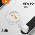 LDNIO adat és töltő kábel, USB-C/USB-C csatlakozó, 65W gyors töltés, 1 méter, fehér