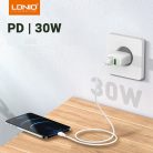 LDNIO adat és töltő kábel LC121i, Lightning/USB-C csatlakozó, 30W gyors töltés, 1 méter, fehér