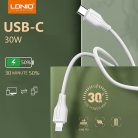 LDNIO adat és töltő kábel LC121i, Lightning/USB-C csatlakozó, 30W gyors töltés, 1 méter, fehér