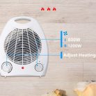 Hordozható Mini Ventilátoros PTC Fűtőtest, 3 különböző fokozattal, 1000W/2000W állítható fűtési teljesítmény, fehér