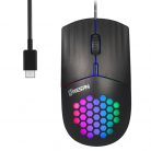 Vezetékes Gamer Egér, SXS-838, USB-C csatlakozós, RGB világítás, 3200dpi, Fekete borítás