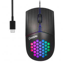   Vezetékes Gamer Egér, SXS-838, USB-C csatlakozós, RGB világítás, 3200dpi, Fekete borítás