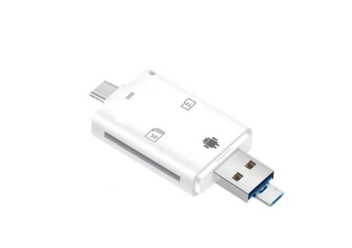 3in1 OTG USB-C/USB/MicroUSB Kártyaolvasó, támogatja a MicroSD/TF SD kártyákat, fehér