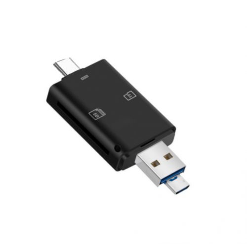 3in1 OTG USB-C/USB/MicroUSB Kártyaolvasó, támogatja a MicroSD/TF SD kártyákat, fekete