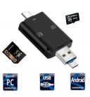 3in1 OTG USB-C/USB/MicroUSB Kártyaolvasó, támogatja a MicroSD/TF SD kártyákat, fekete