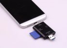 3in1 OTG USB-C/USB/MicroUSB Kártyaolvasó, támogatja a MicroSD/TF SD kártyákat, fekete