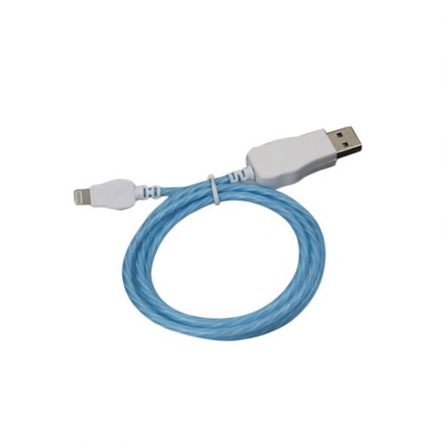 Prémium adat- és töltőkábel, Lightning/USB csatlakozó, villogó fénnyel, 2A gyors töltés, 1 méter, kék