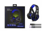 Gamer USB Headset, G-50 USB és 3,5mm jack vezetékes Fejhallgató mikrofonnal, hangerőszabályzó, kék-fekete