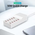 USB hálózati töltő, 10xUSB port, 50W gyorstöltés, fehér