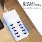 USB hálózati töltő, 10xUSB port, 50W gyorstöltés, fehér