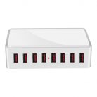 USB hálózati töltő, 8xUSB port, 40W gyorstöltés, fehér