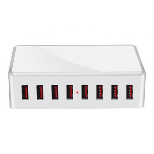 USB hálózati töltő, 8xUSB port, 40W gyorstöltés, fehér