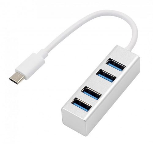 4-portos USB elosztó (UCB-C->4xUSB3.0), 4db USB3.0, Ezüst