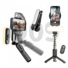 Gimbal Q09 Mobiltelefon Képstabilizátor, 1 tengelyes, vakuval, Bluetooth v4.0, újratölthető akkumulátor, fekete