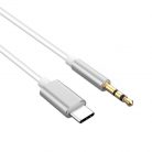 AUX átalakító kábel USB-C-ről 3,5mm jack-re, 1 méter, ezüst-fehér