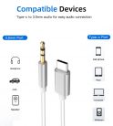 AUX átalakító kábel USB-C-ről 3,5mm jack-re, 1 méter, ezüst-fehér