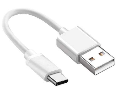 Prémium adat és töltőkábel, 20 cm, USB-C/USB típusú, 2.4A gyors töltés, fehér