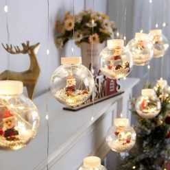   Összefűzhető Santa Claus/Mikulás Gömbök, 3m, LED fényfüzér, 8 világítási mód, 10db gömb, meleg ünnepi sárga fények