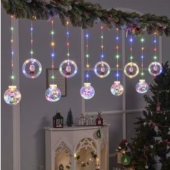   Összefűzhető Circle&Santa Claus/Mikulás LED Körben, 3m, LED fényfüzér, 8 világítási mód, 10db gömb, zöld-piros-kék-sárga ünnepi fények