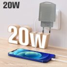 Univerzális hálózati töltő adapter KF-02, 2 port, 20W gyorstöltés, 1xUSB, 1xUSB-C, fehér