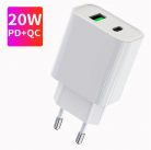 Univerzális hálózati töltő adapter KF-06, 2 port, 20W gyorstöltés, 1xUSB, 1xUSB-C, fehér