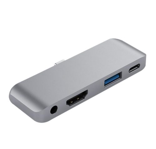 4 az 1-ben USB hub: USB-C -> USB 3.0/4K HDMI/USB-C/audió 3.5mm jack porttal, 60W gyors töltés, szürke