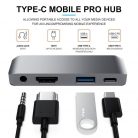 4 az 1-ben USB hub: USB-C -> USB 3.0/4K HDMI/USB-C/audió 3.5mm jack porttal, 60W gyors töltés, szürke