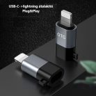 OTG átalakitó adapter, USB-C->Lightning, fülhallgatóval és mikrofonnal alkamazható, ezüst-fekete