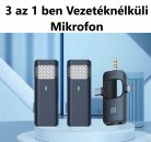 Professzionális Dual Vezeték Nélküli Mikrofon Készlet, 3 az 1-ben, vlogging-, interjú-, élő közvetítés-, videofelvételhez, 2db Omnidirekcionális Mikrofon, 1db RX vevőegység, fekete