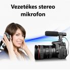 Professzionális Irányított Kondenzátor Mikrofon/Kameramikrofon, vetetékes stereo, vlogging-, interjú-, élő közvetítés-, videofelvételhez, SLR fényképezőgép és DV kompatibilis, fekete