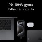 Adat és töltő kábel, USB-C/USB-C csatlakozó, 100W gyorstöltés, 10Gbps adat átvétel, 1 méter, fekete