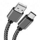 Prémium adat és tápkábel, 3 méter, USB-C/USB csatlakozó, 2.4A gyors töltés, szürke-fekete