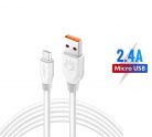 Olesit Adat és töltőkábel K191, 150 cm, MicroUSB/USB csatlakozó, 2.4A gyors töltés, fehér